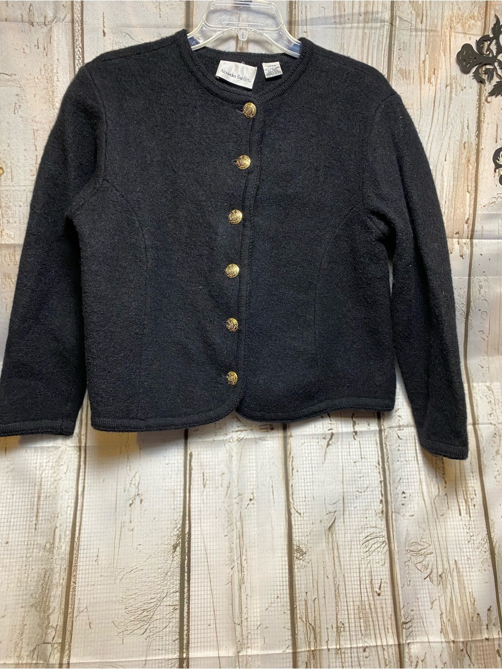 Alexandra Bartlett Black Wool-Blend Jacket with Gold Buttons Sz-M